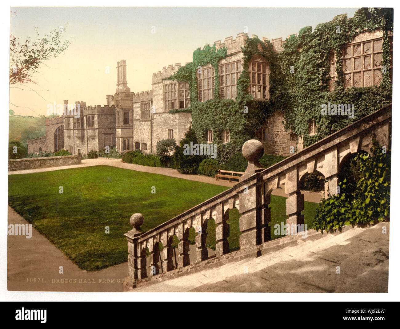 Haddon Hall, étapes, Derbyshire en Angleterre ; fait partie de : vues sur les îles Britanniques, dans l'Photochrom collection imprimée. ; Banque D'Images
