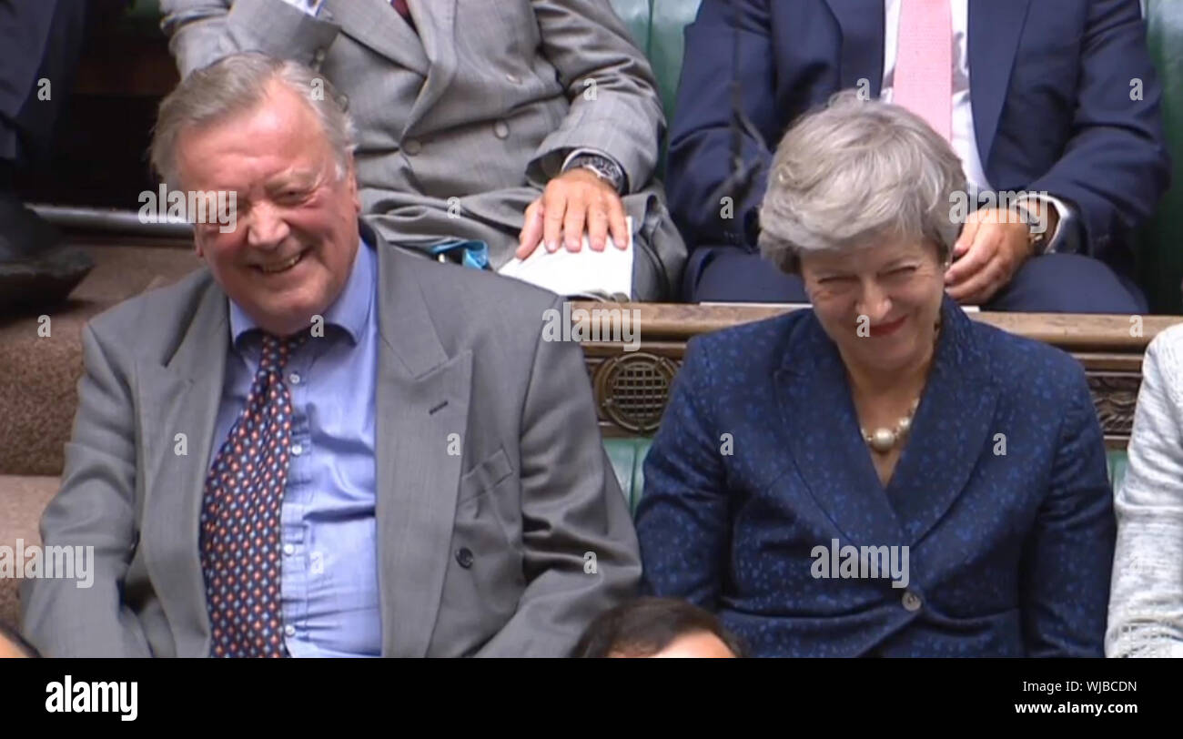 Kenneth Clarke et de l'ancien premier ministre Theresa peut regarder en tant que premier ministre Boris Johnson fait une déclaration aux députés à la Chambre des communes, à Londres, sur le sommet du G7 de Biarritz. Banque D'Images