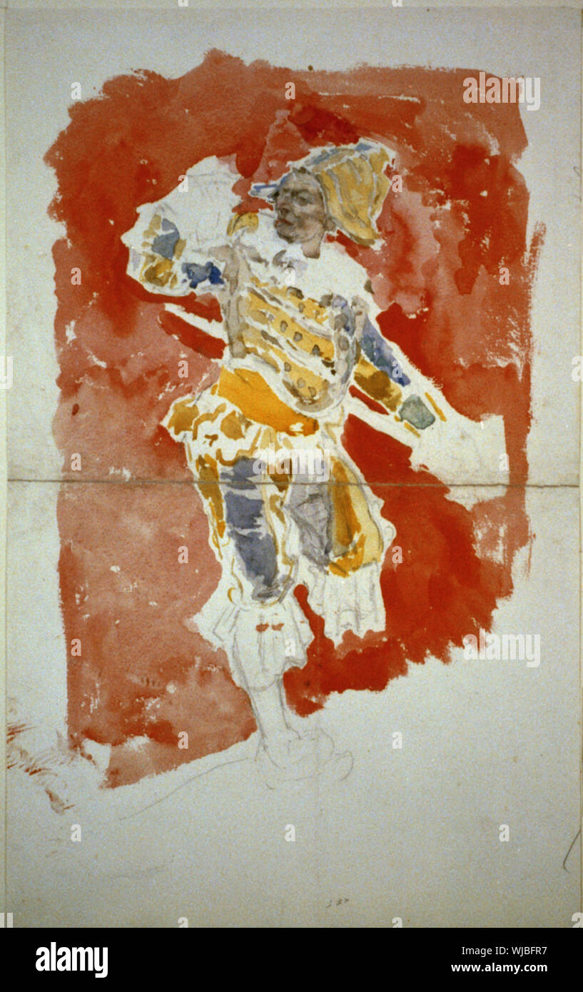 Arlequin, pleine longueur, debout, regardant en arrière sur l'épaule droite ; comprend des croquis à l'arrière de moniales dans diverses situations Banque D'Images