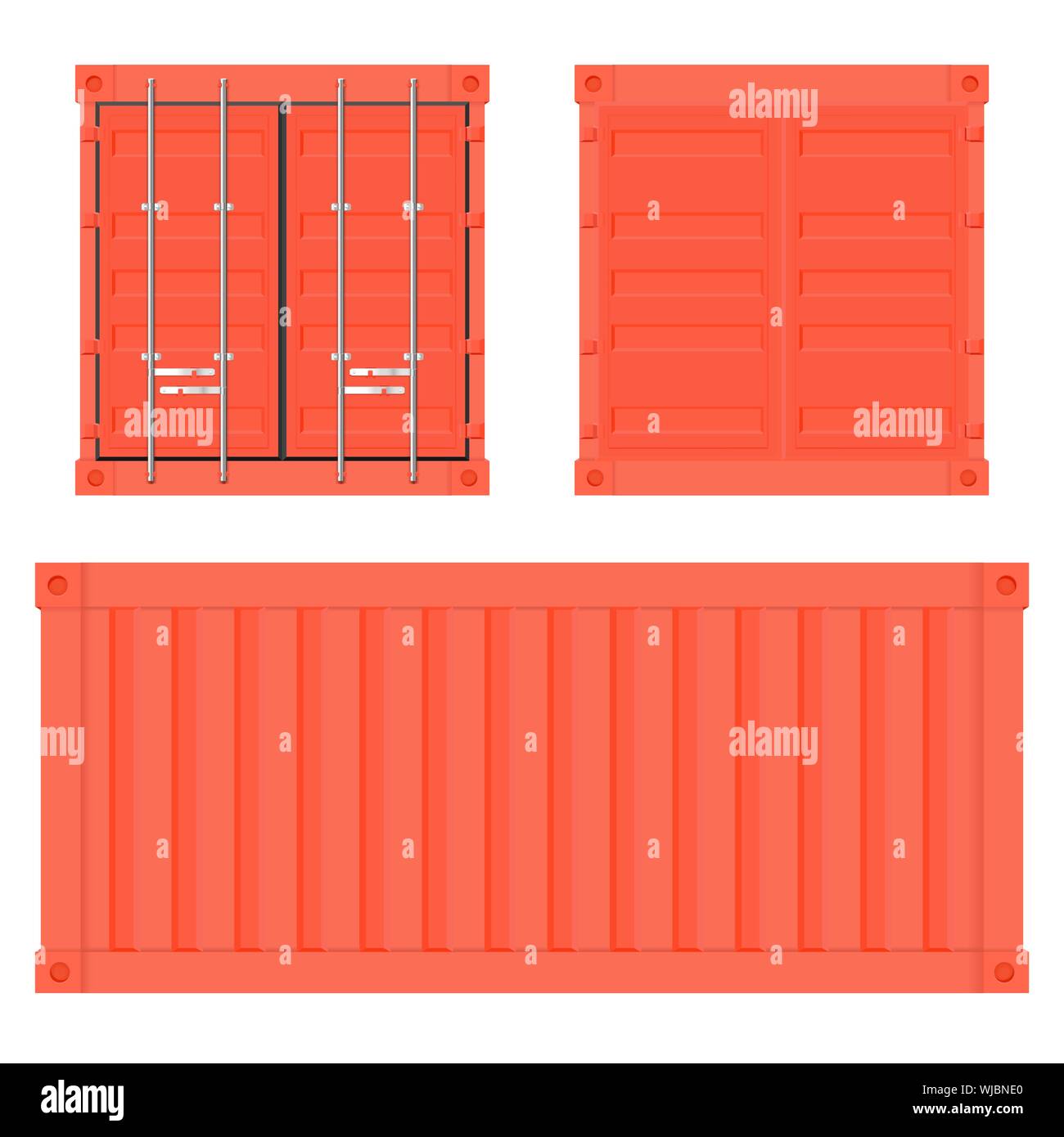 Conteneur d'expédition. Conteneur intermodal rouge. Set Illustration de Vecteur