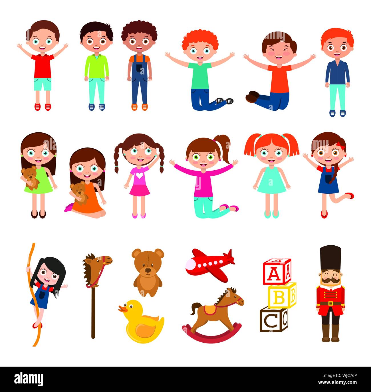 Groupe d'enfants et jouets interracial Illustration de Vecteur
