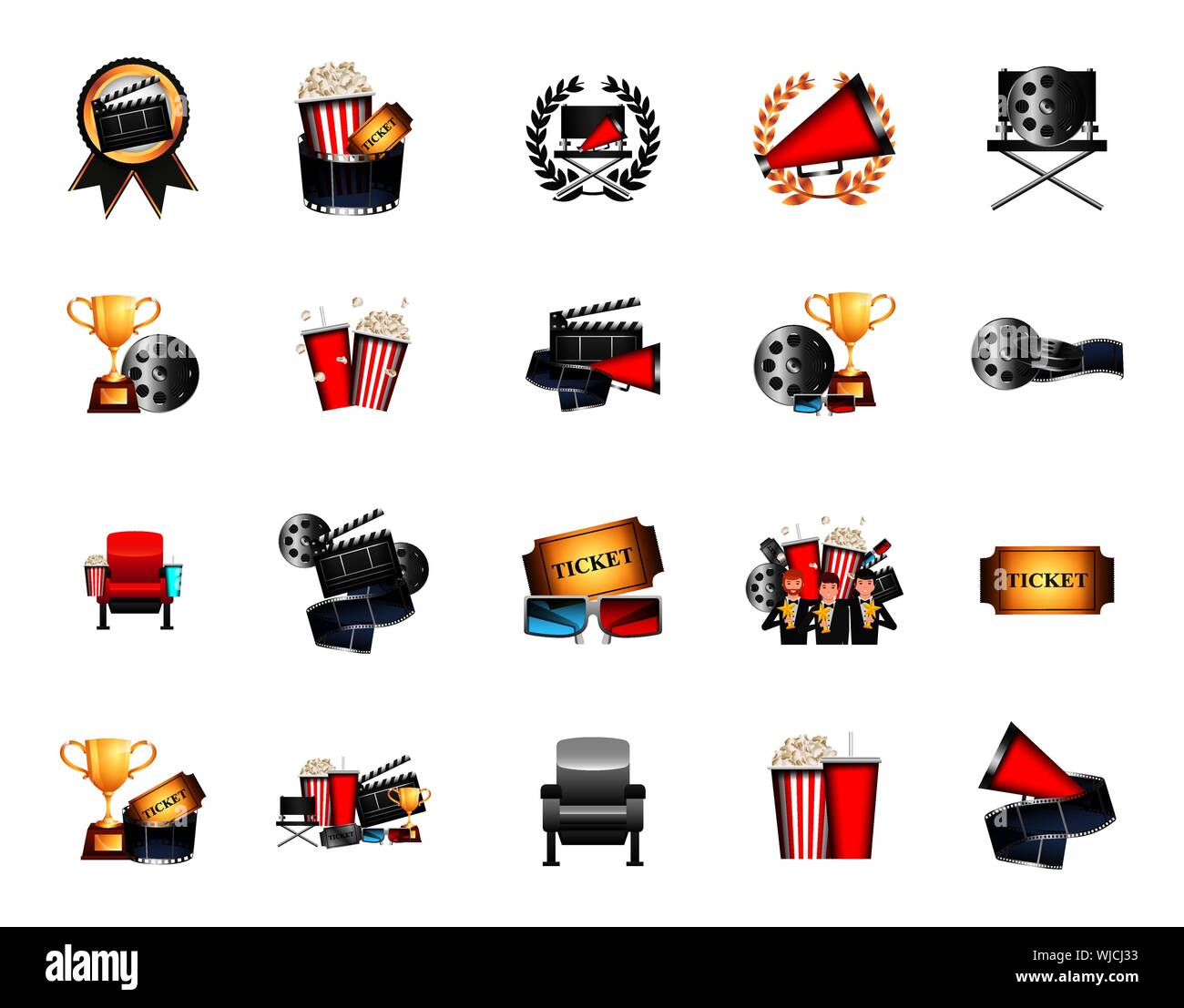 Film de cinéma ensemble d'icônes Illustration de Vecteur