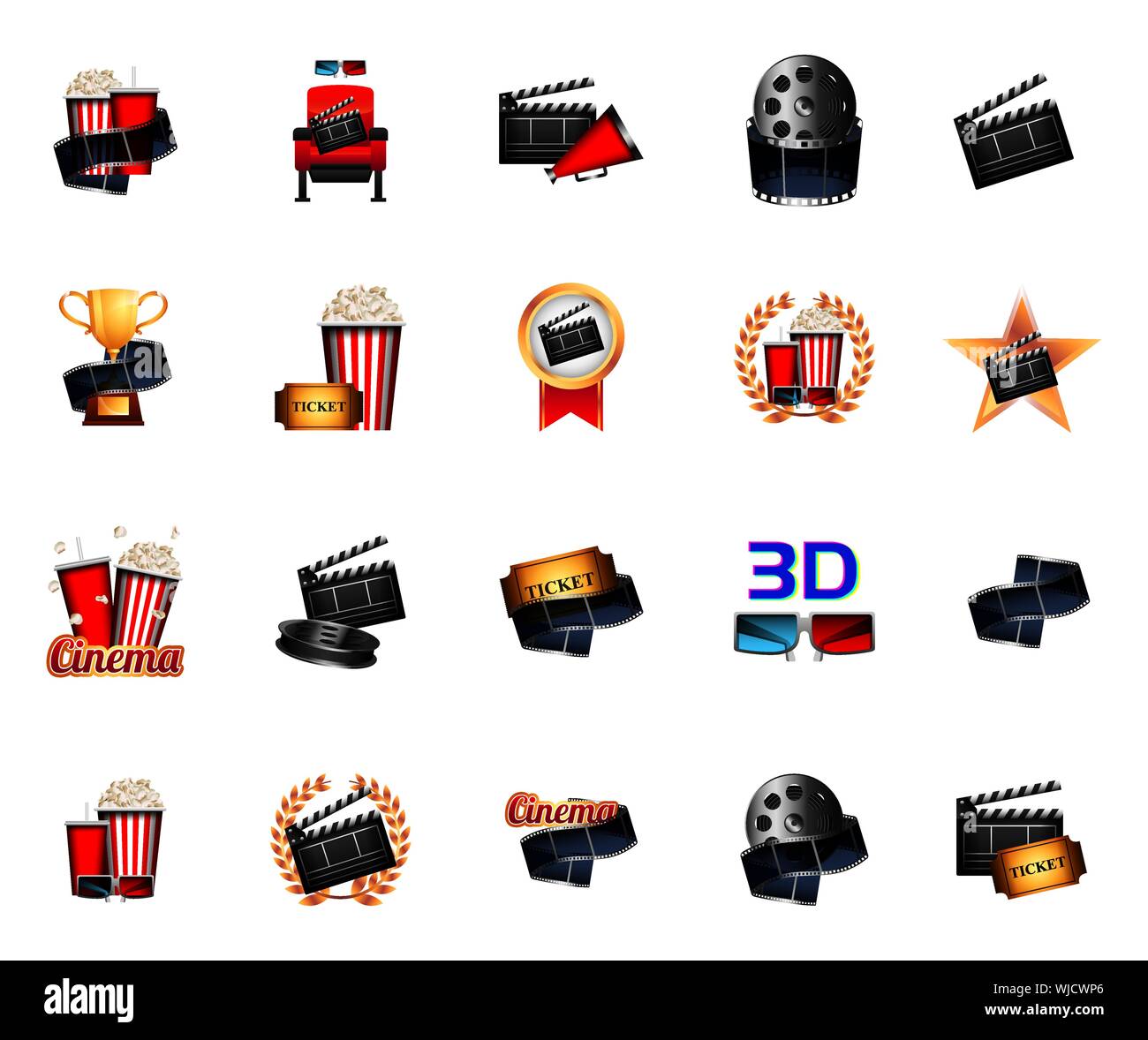 Film de cinéma ensemble d'icônes Illustration de Vecteur