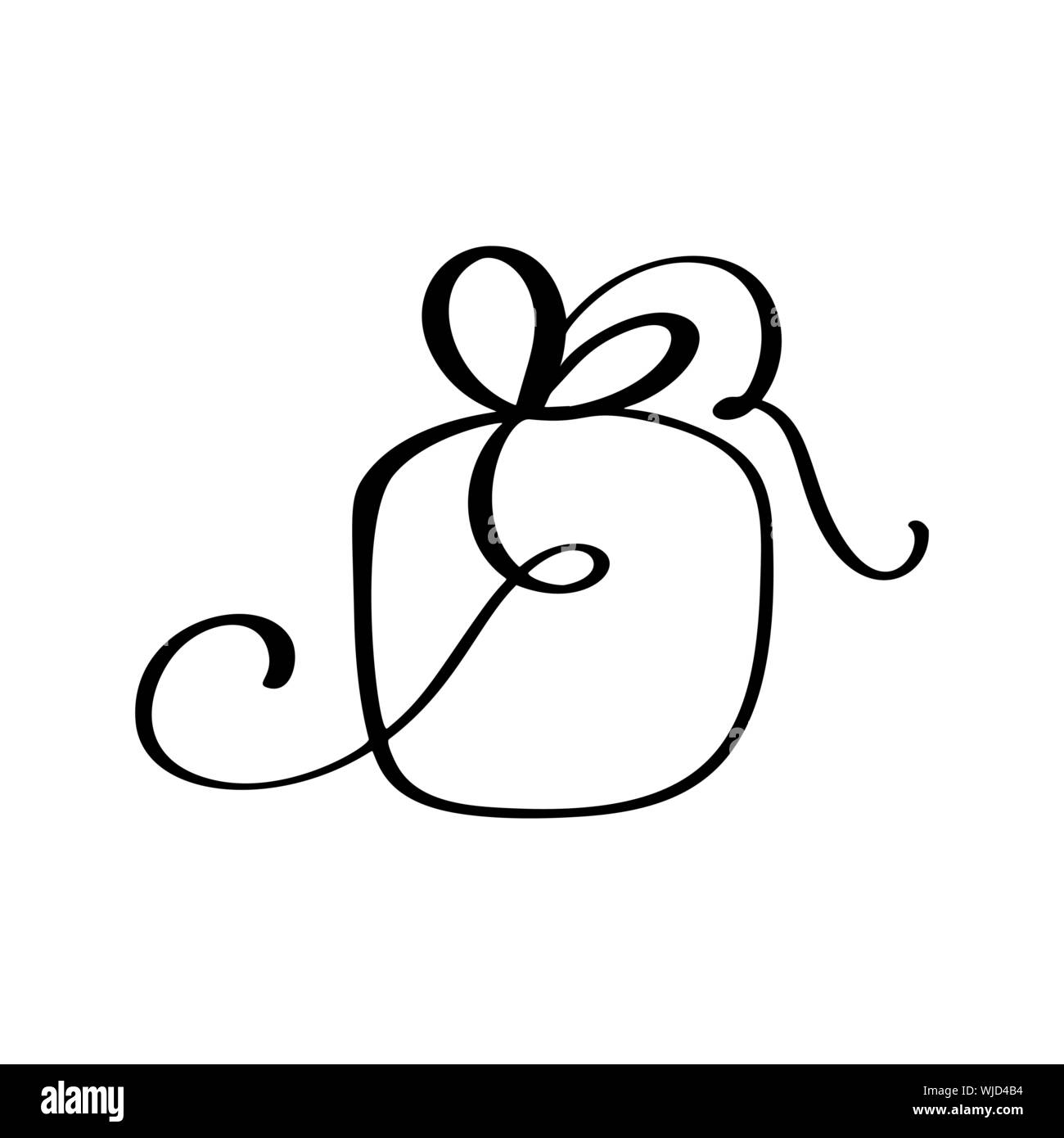 Boîte cadeau de Noël l'icône vecteur silhouette. Simple cadeau symbole de contour. Isolé sur blanc kit de connexion web épinette stylisée. Handdraw épanouir photo Illustration de Vecteur