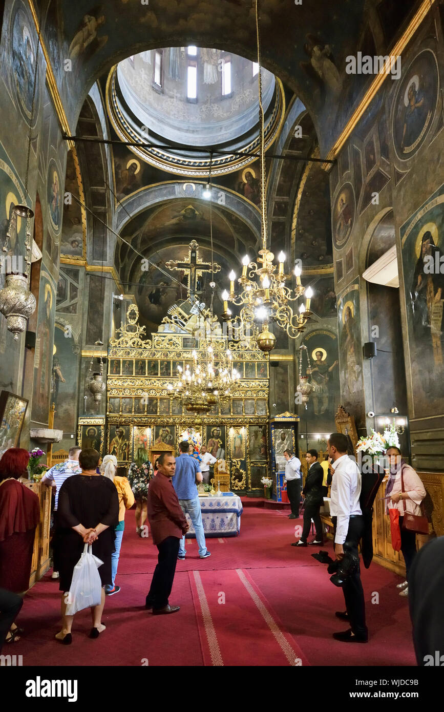Intérieur de l'église de Saint Antoine, le plus ancien bâtiment religieux conservé dans son aspect d'origine à Bucarest. Roumanie Banque D'Images