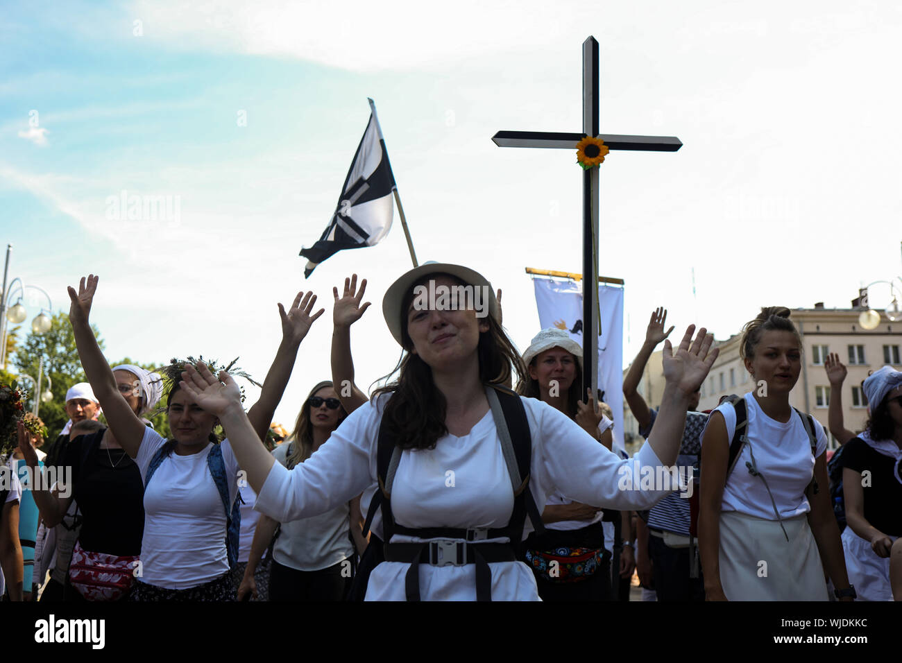 La Pologne, Czestochowa-09 Août 2019 : pèlerins viennent au monastère de Jasna Gora (la Montagne lumineuse, Clarus Mons) à Czestochowa Banque D'Images