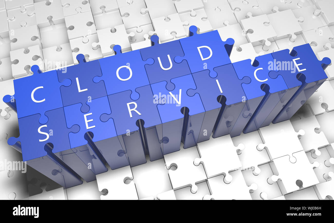 Service Cloud - puzzle 3D render illustration avec texte bleu sur pièces de puzzle de pièces blanches Banque D'Images