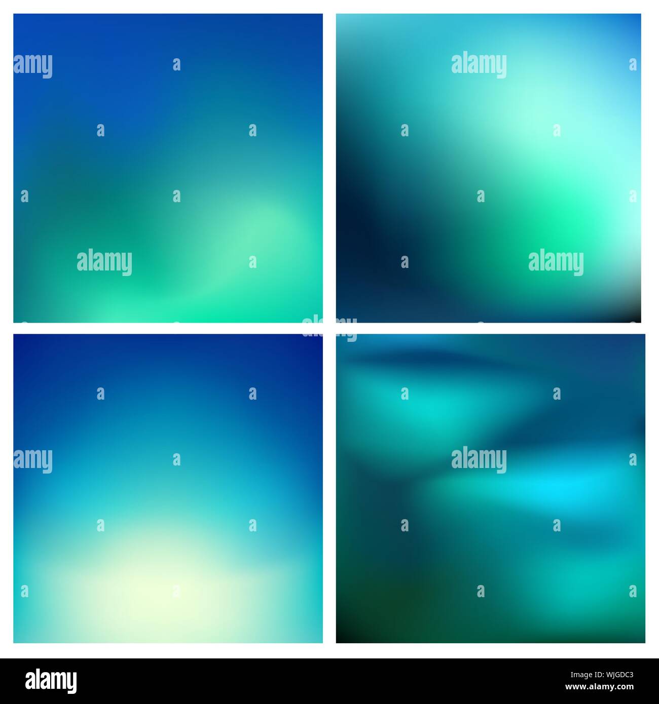 Abstract vector vert turquoise fond flou set 4 couleurs ensemble. Origines floues carrés set - ciel nuages mer océan plage de couleurs Illustration de Vecteur