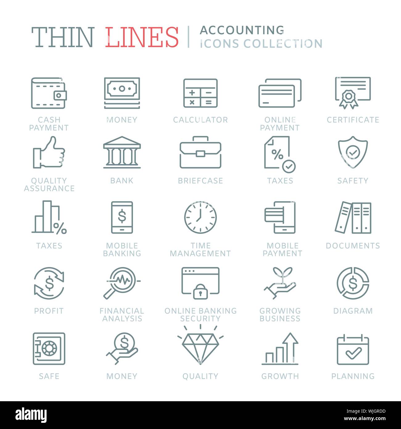 Collection d'icônes de ligne de comptabilité et de tenue de livres Illustration de Vecteur
