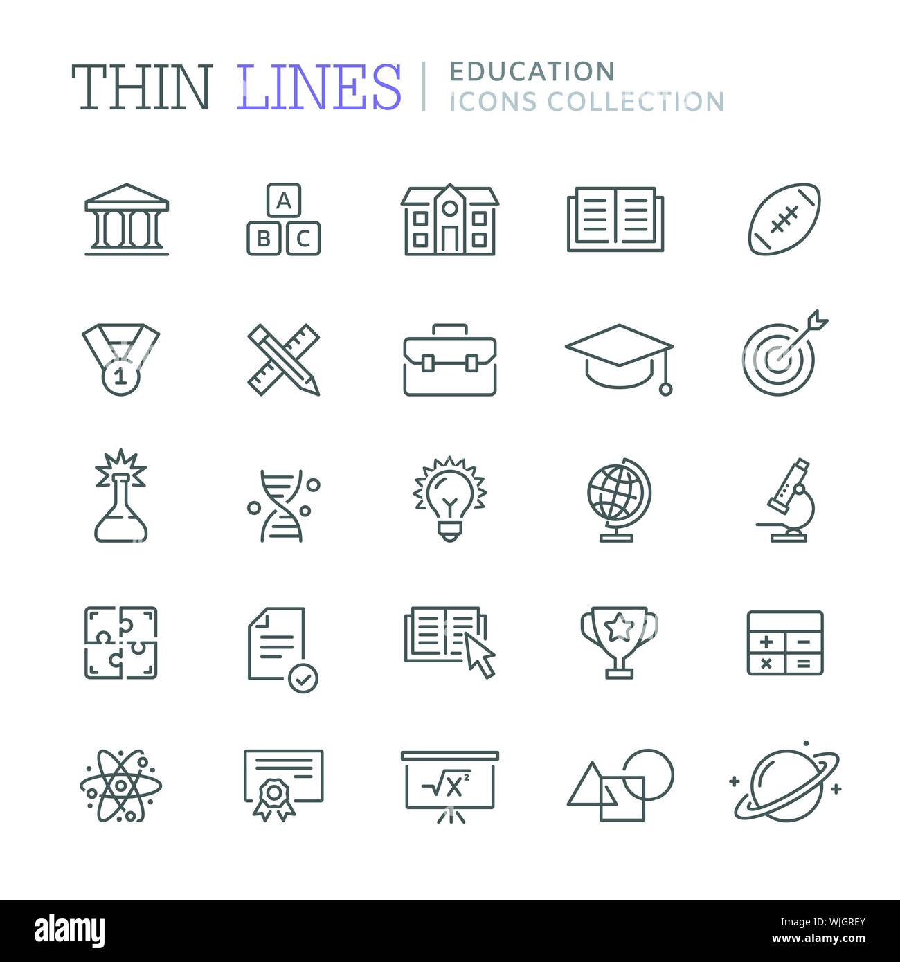 Collection d'icônes de ligne mince d'éducation Illustration de Vecteur