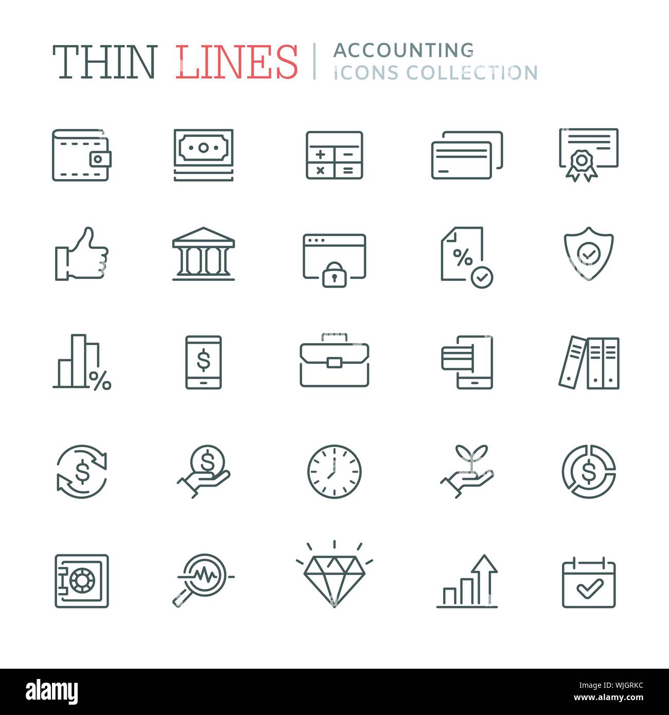 Collection d'icônes de ligne de comptabilité et de tenue de livres Illustration de Vecteur