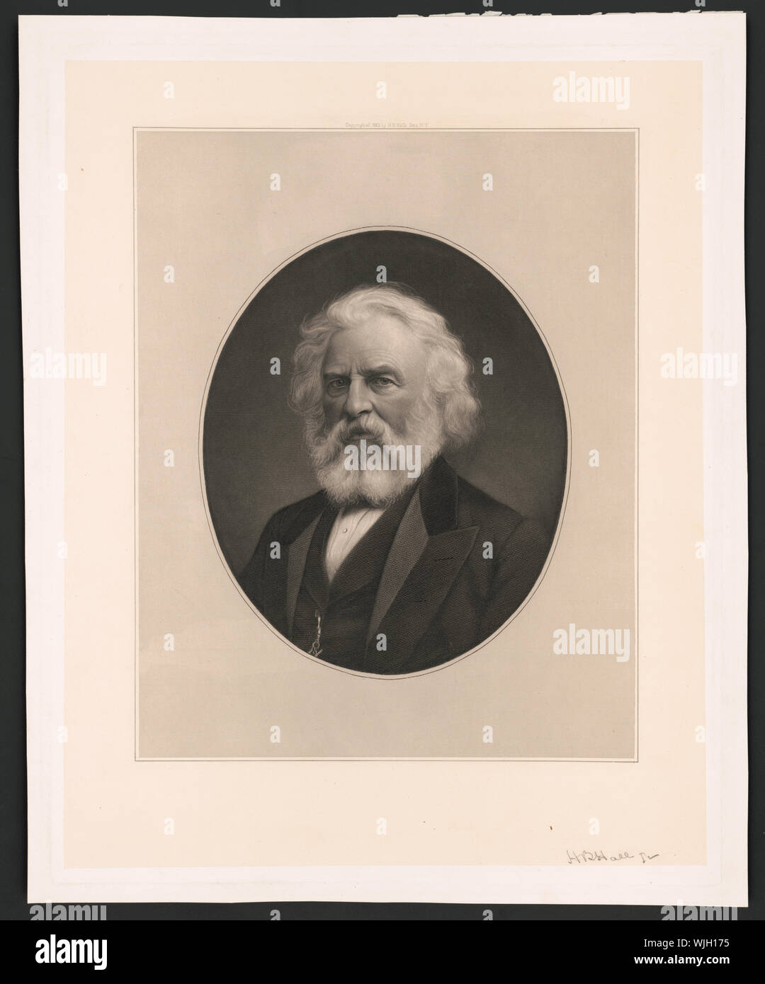Henry Wadsworth Longfellow, tête-et-épaules portrait, face à légèrement à gauche, dans un ovale avec cadre rectangulaire Banque D'Images