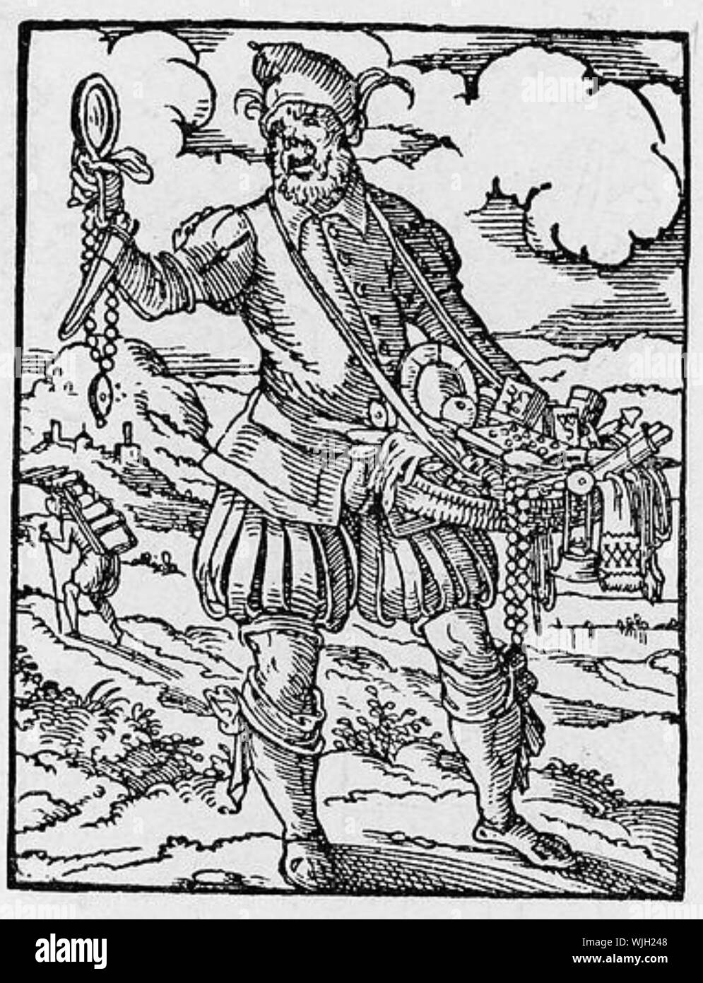 Colporteur allemand dans une gravure sur bois du 16e siècle Banque D'Images