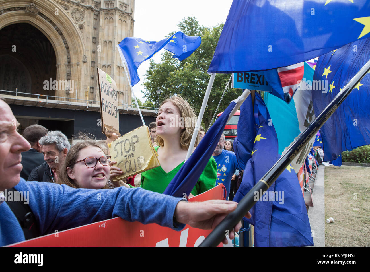 College Green, Londres, Royaume-Uni. 3 septembre 2019. Le premier ministre, Boris Jonson fait face à une rébellion de députés conservateurs supérieurs sur des plans pour bloquer efficacement l'UK La sortie de l'UE sans un accord le 31 octobre. Les Conservateurs rebelles d'une motion au Parlement pour une nouvelle législation pour retarder l'Brexit jusqu'en janvier 2020. À moins que le gouvernement accepte de traiter une sortie ou un nouvel accord de retrait avec l'UE. Banque D'Images