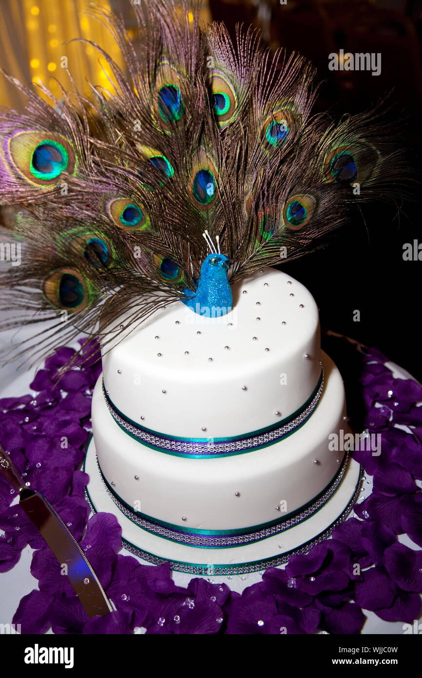Gateau A Theme Avec Des Plumes De Paon Photo Stock Alamy
