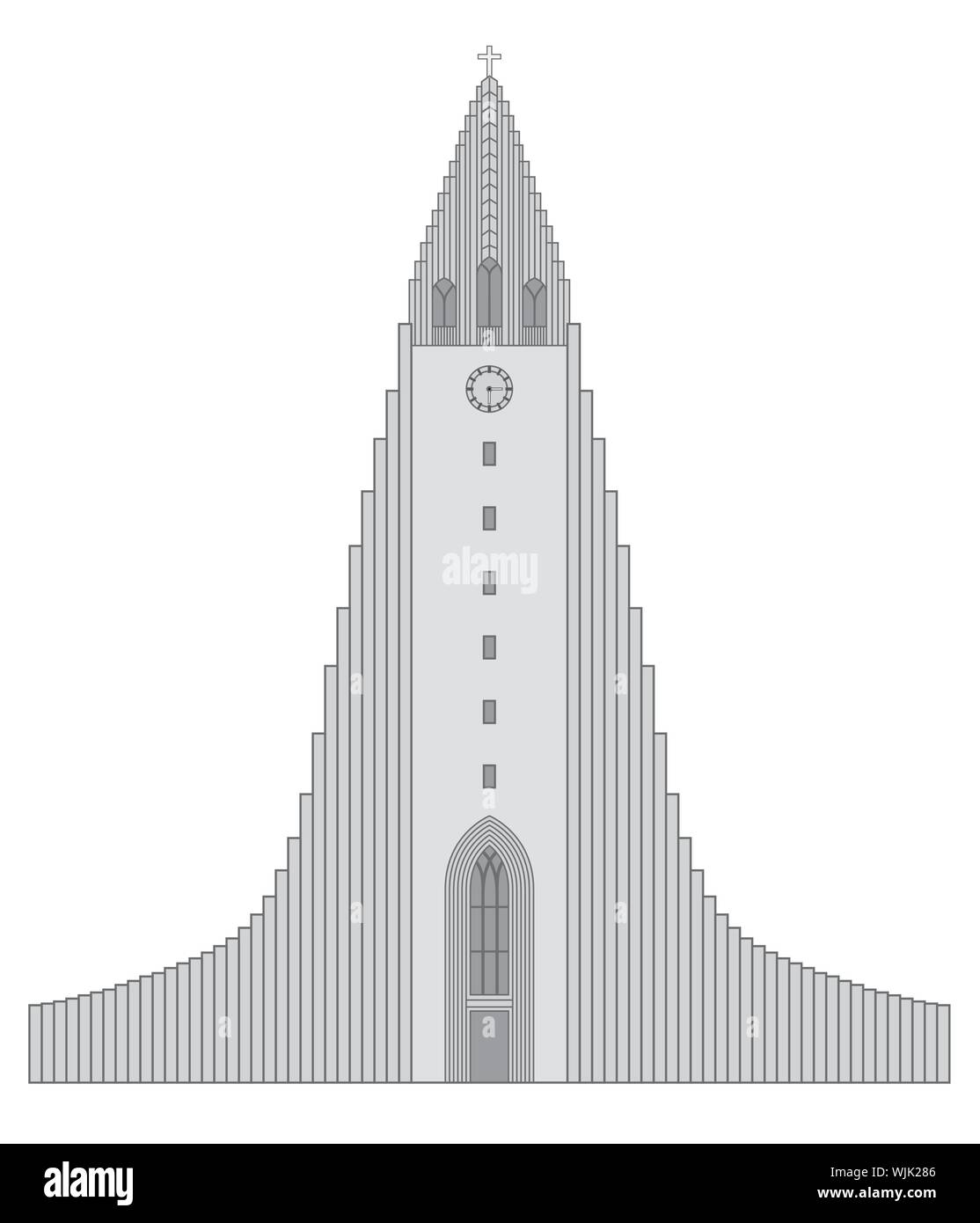 L'église de Hallgrimur Reykjavik en noir et blanc Illustration de Vecteur