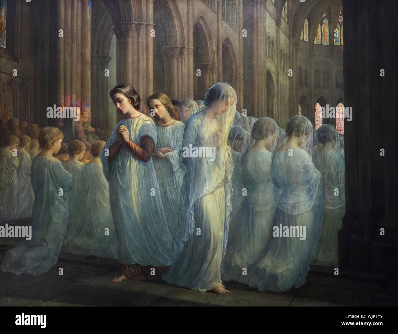 Peinture 'communion' ('Première Communion') dans les cycles "Le poème de l'âme' (1835-1855) peintre symboliste français par Louis Janmot exposées au Musée des beaux-arts (Musée des Beaux-Arts de Lyon) à Lyon, France. Banque D'Images