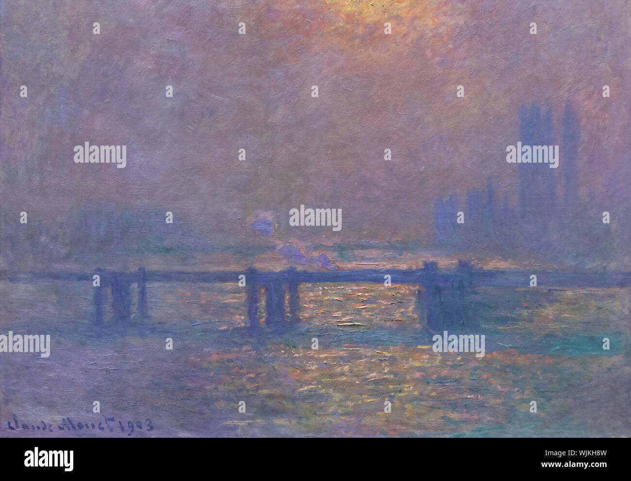 Peinture 'Charing Cross Bridge' par le peintre impressionniste Claude Monet (1903) sur l'affichage dans le Musée des beaux-arts (Musée des Beaux-Arts de Lyon) à Lyon, France. Banque D'Images