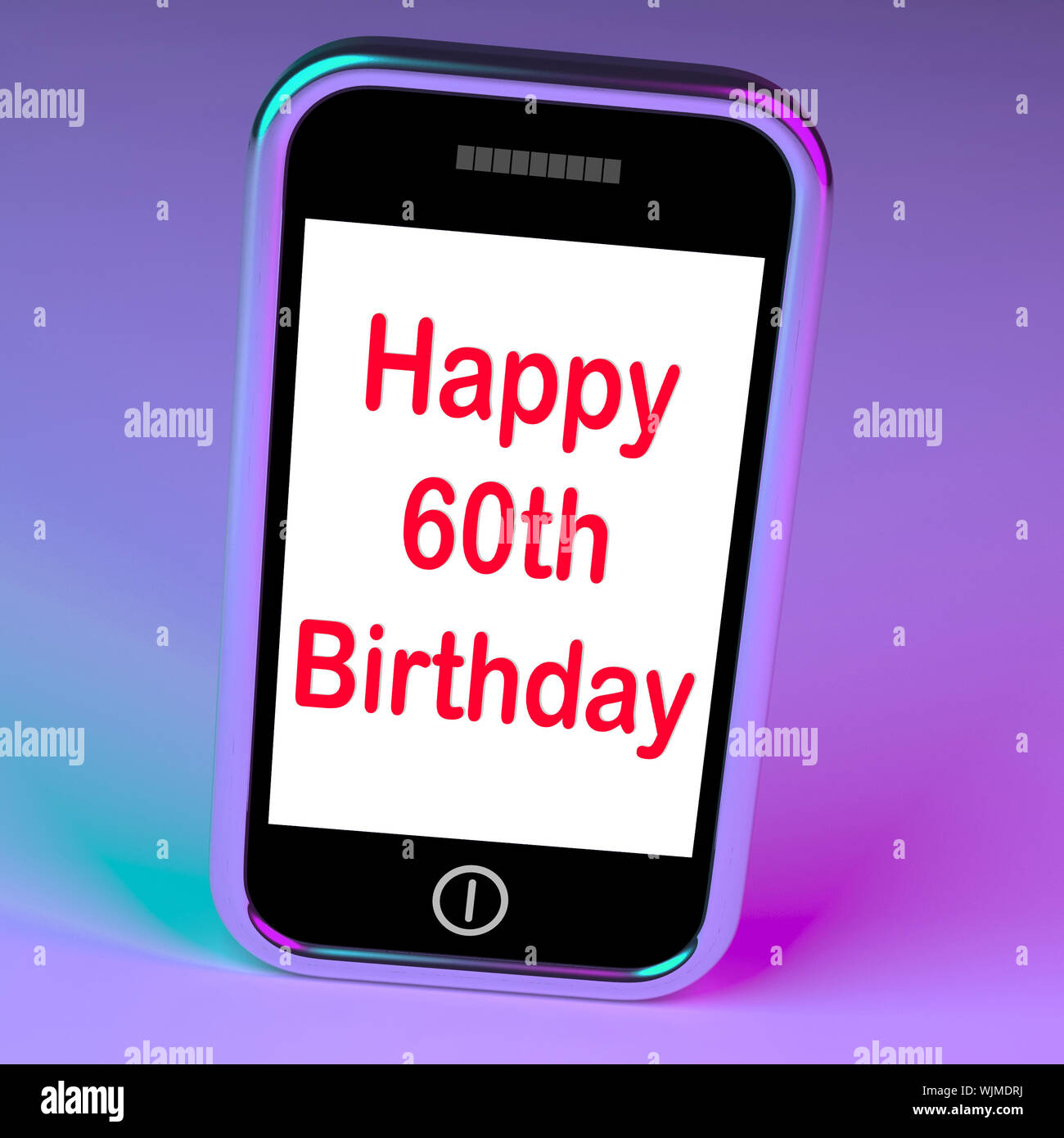 Heureux 60e anniversaire d'atteindre soixante ans montrant Smartphone Banque D'Images