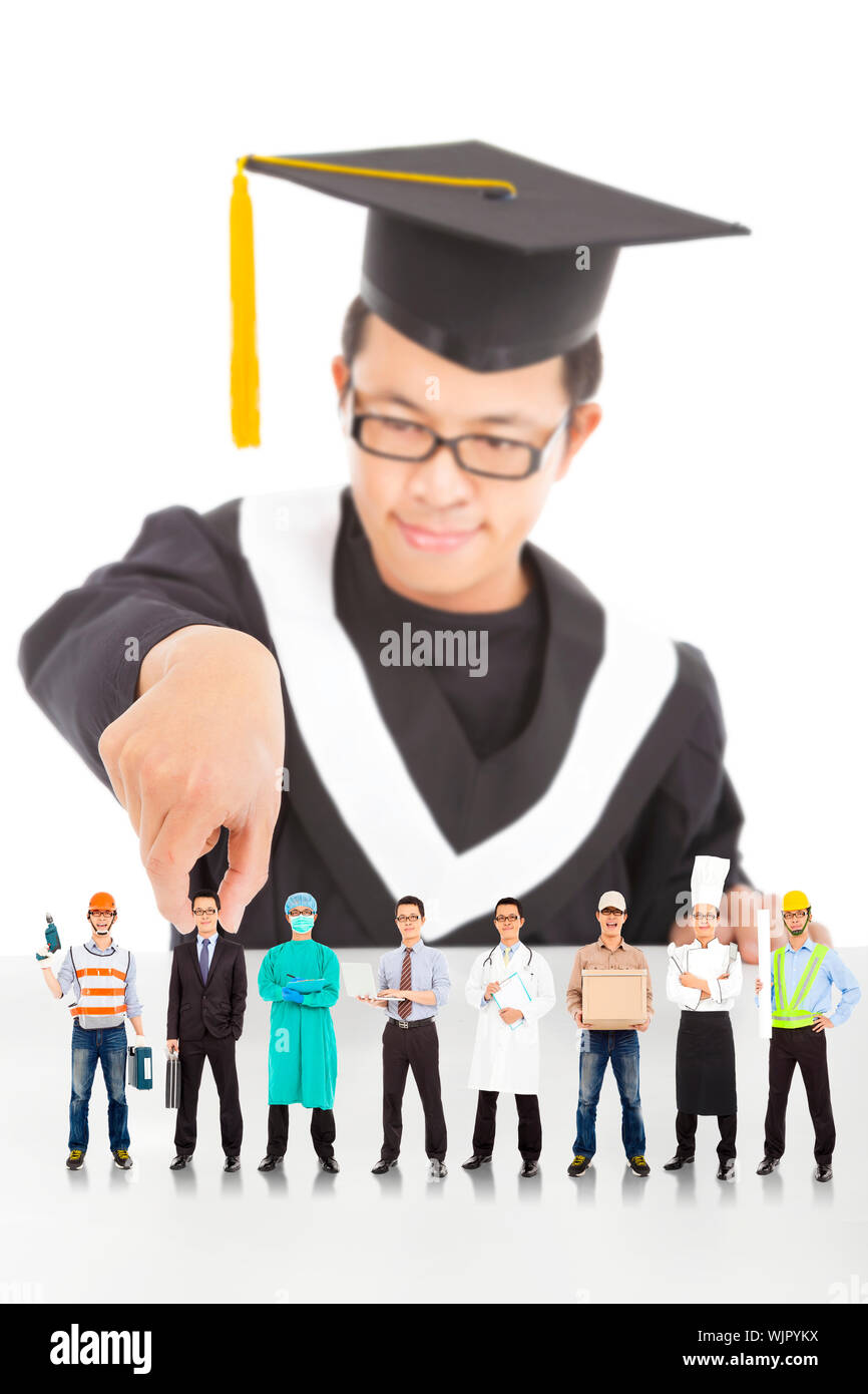 L'obtention du diplôme étudiant de choisir sa carrière dans l'avenir Banque D'Images