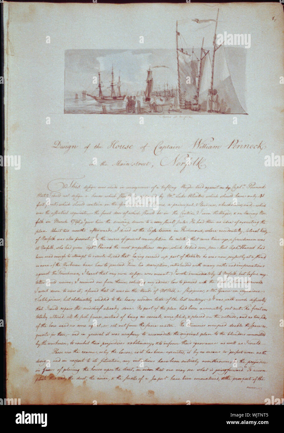 Maisons et une église (bâtiments érigés ou proposé d'être construit en Virginie). Sketch à Norfolk et description Banque D'Images