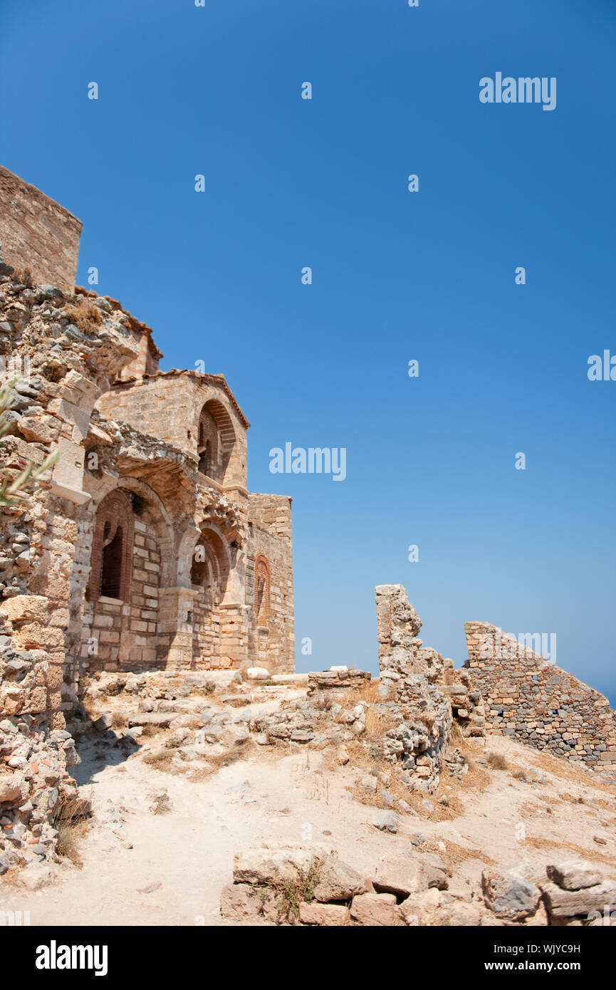 Détail de l'église d'Ayia Sophia dans le haut de la ville de Monemvasia Banque D'Images