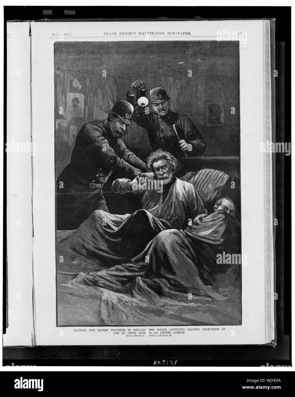 New York - les récents troubles à Chicago - la police de capturer des anarchistes à l'une de leur tanière, no 616 Avenue Centre / à partir d'un sketch par C. Bunnell. Banque D'Images