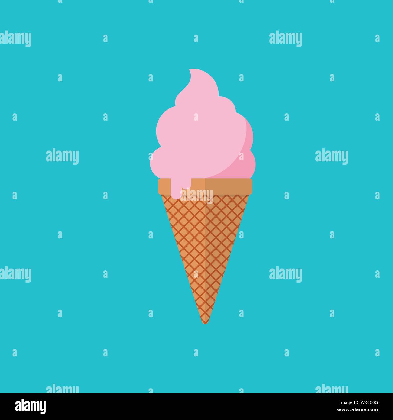 Glace à la Fraise dans le cône. Vector illustration Illustration de Vecteur