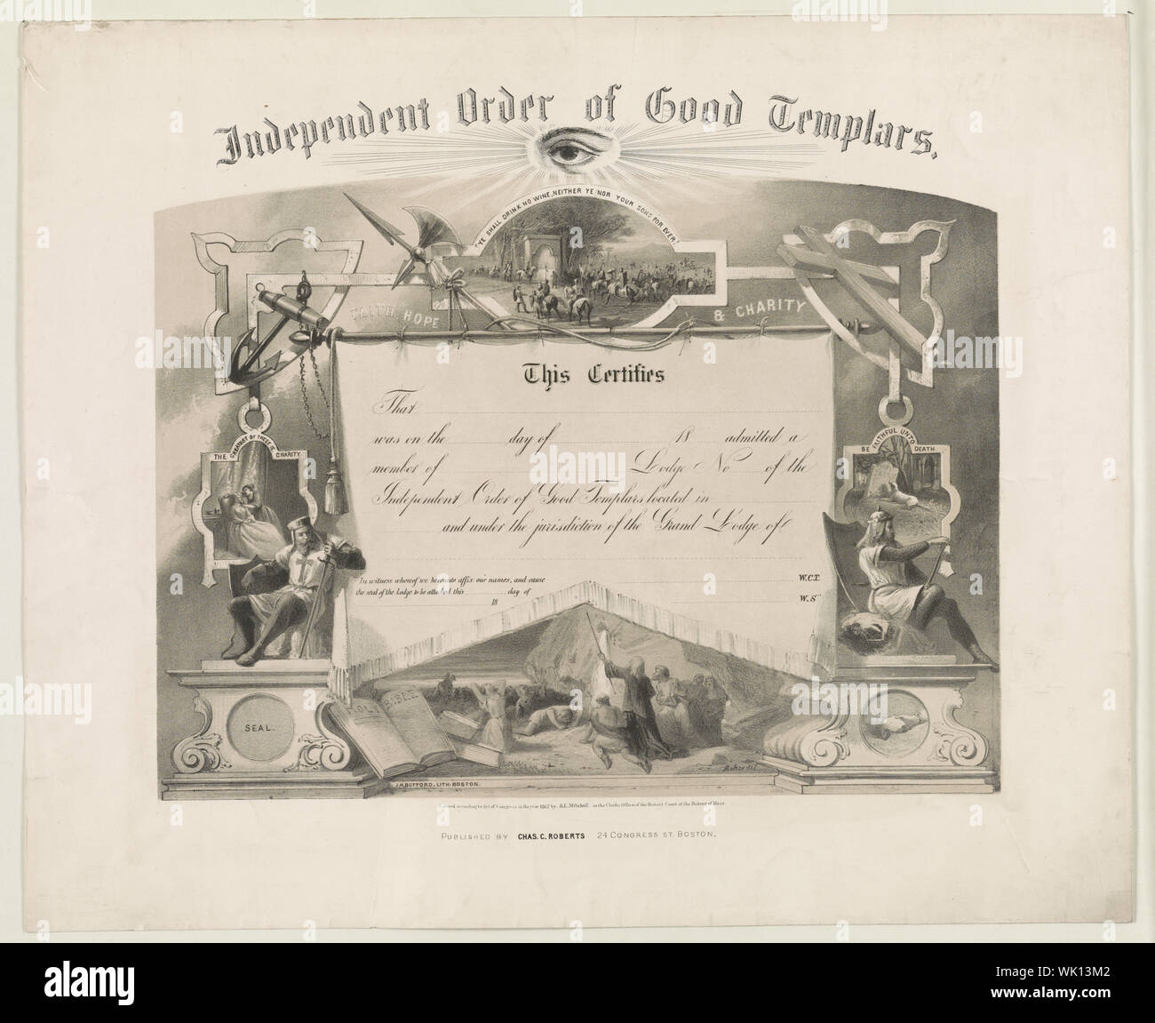 Ordre Indépendant des bons templiers / Baker del.  ; J.H. Bufford, Lith., Boston. Banque D'Images