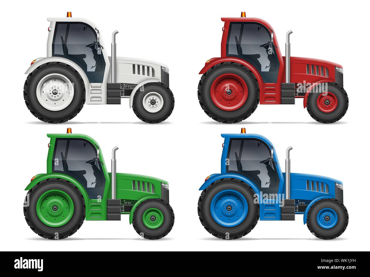 Tracteur agricole avec vue latérale des icônes isolé sur fond blanc. Tous les éléments dans les groupes sur des calques séparés pour faciliter les modifications et couleurs Illustration de Vecteur