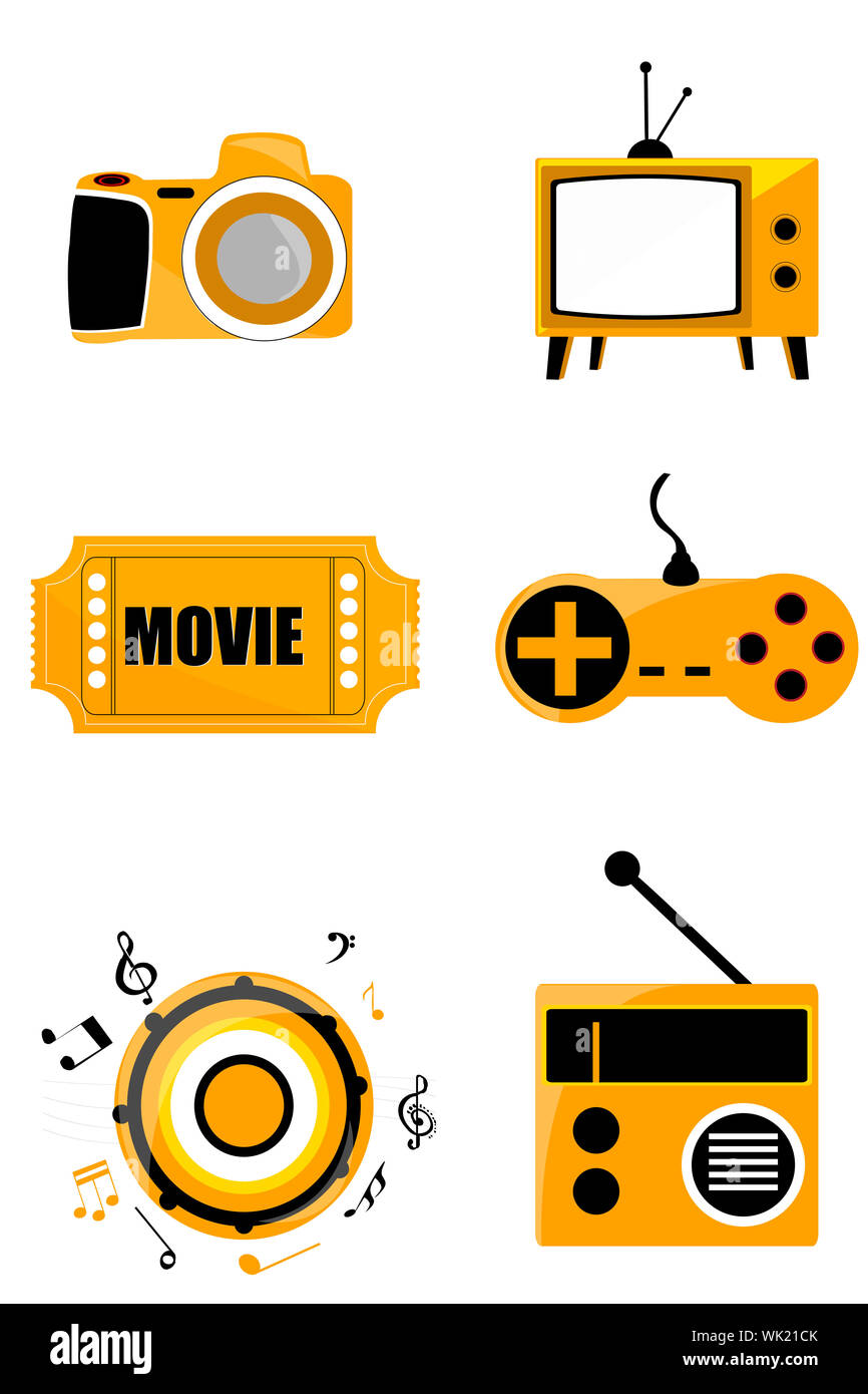 Illustration des icônes des médias diiferent sur fond isolé Banque D'Images