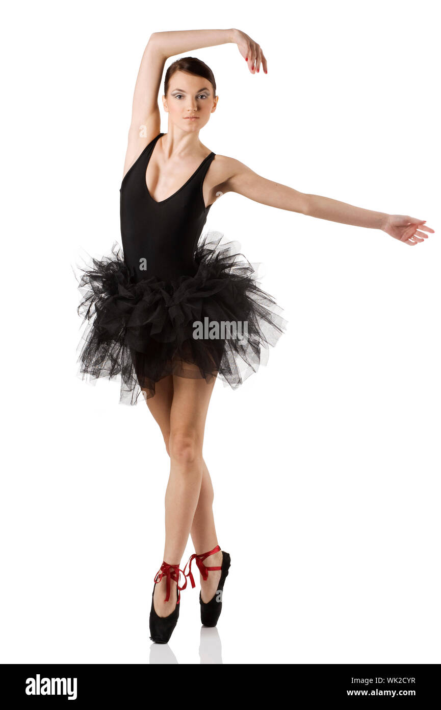 Danseuse classique avec robe noire et des chaussures sur fond blanc danser  sur pointe Photo Stock - Alamy