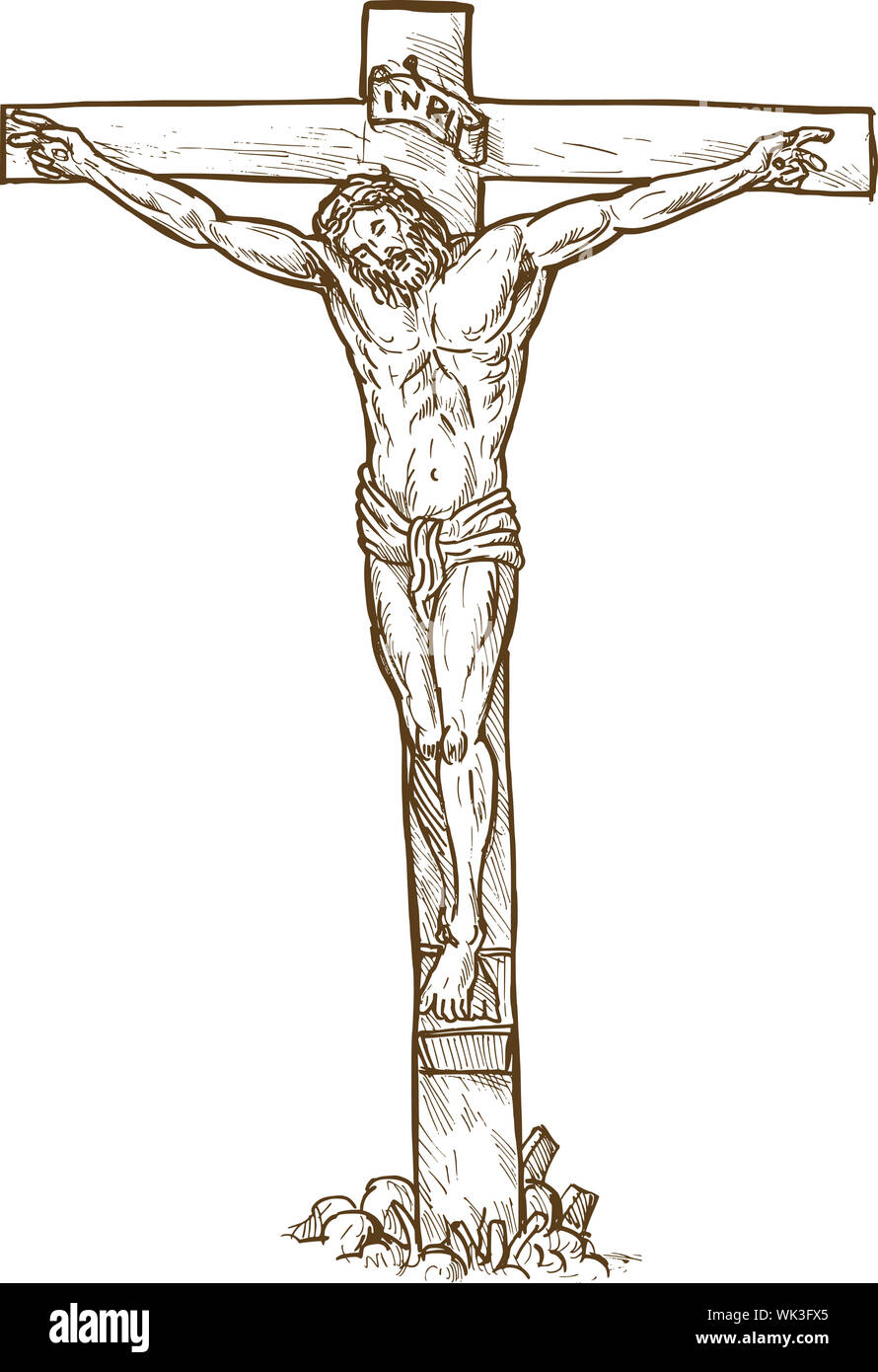 Croquis dessinés à la main, illustration de Jésus Christ suspendu à la croix  Photo Stock - Alamy