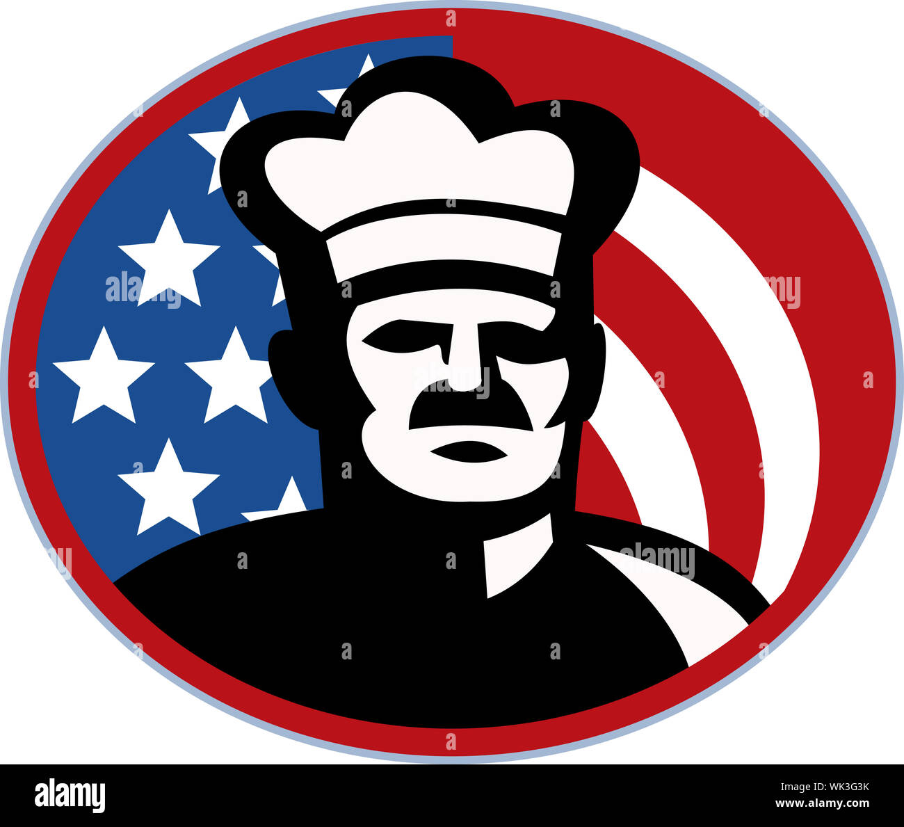 Illustration d'un chef cuisinier américain baker avec stars and stripes fixé à l'intérieur d'un cercle Banque D'Images