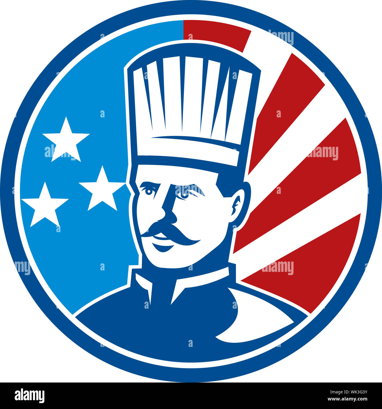 Illustration d'un chef cuisinier américain baker avec stars and stripes fixé à l'intérieur d'un cercle Banque D'Images