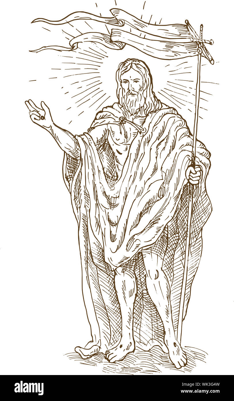 Main esquisse l'illustration de l'augmenté ou Jésus Christ ressuscité avec drapeau permanent Banque D'Images