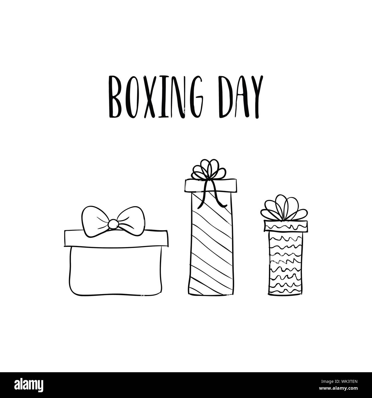 Boxing day. Carte vecteur croquis dessinés à la main, avec les coffrets cadeaux Illustration de Vecteur