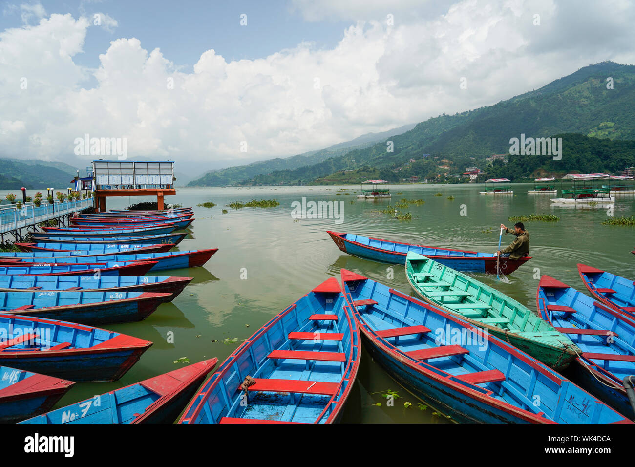 Les barques, Lac Phewa Tal Phewa Lac Fewa au Népal Asie du Sud Banque D'Images