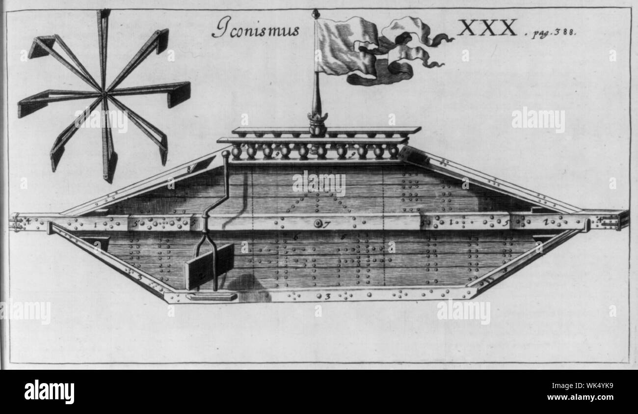 Navire Ironclad avec gouvernail et roue à aubes Banque D'Images