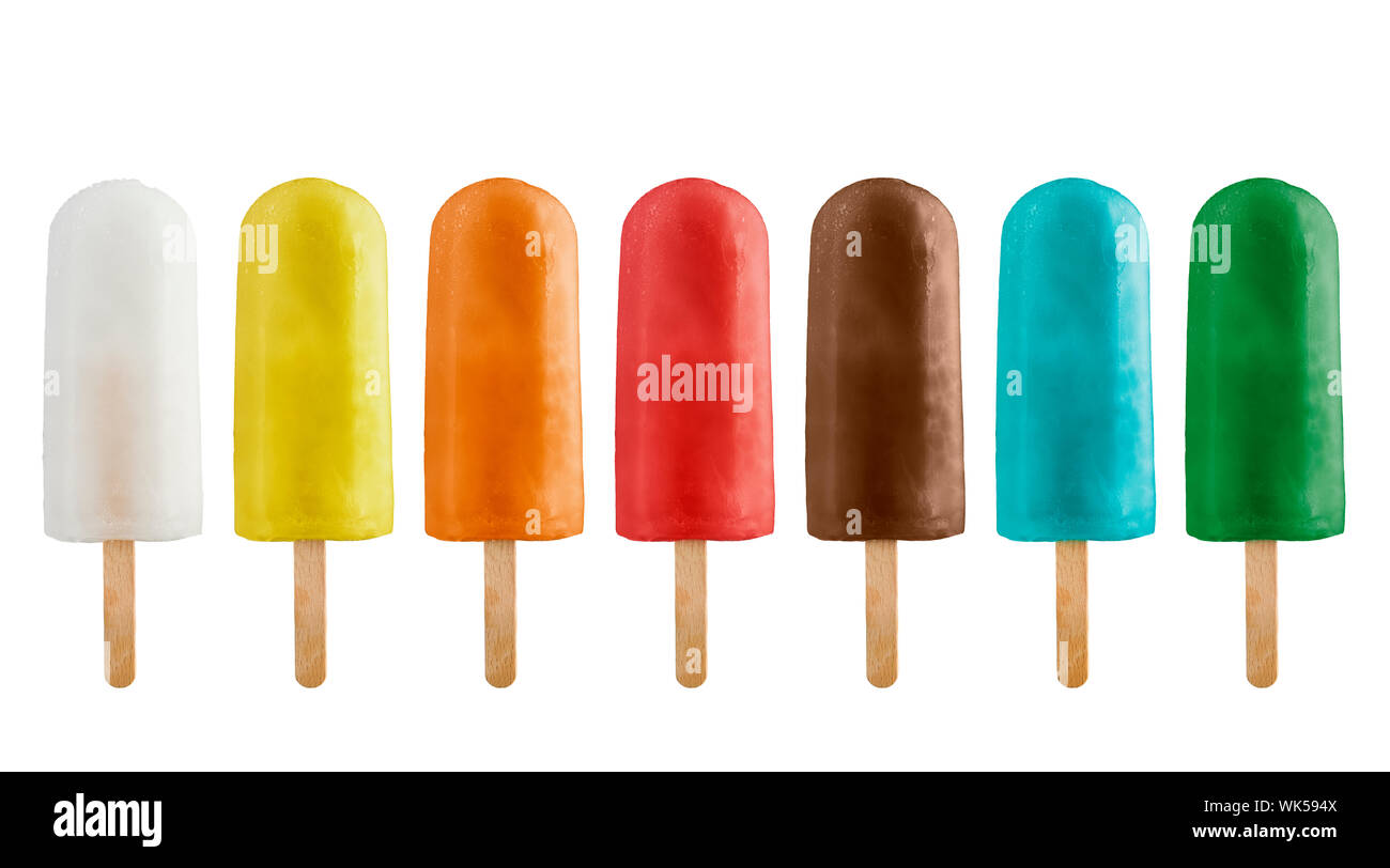 Variété de fruits ice lolly, isolé sur fond blanc Banque D'Images