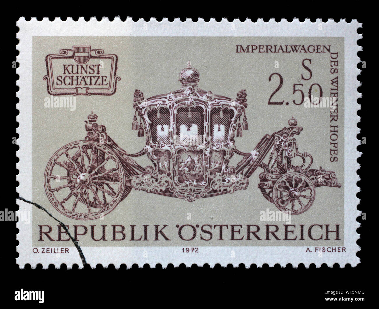 Timbre émis à l'Autriche montre les trésors de l'Art en Autriche - Les véhicules, l'Impériale a l'initiative de la cour de Vienne, vers 1972. Banque D'Images