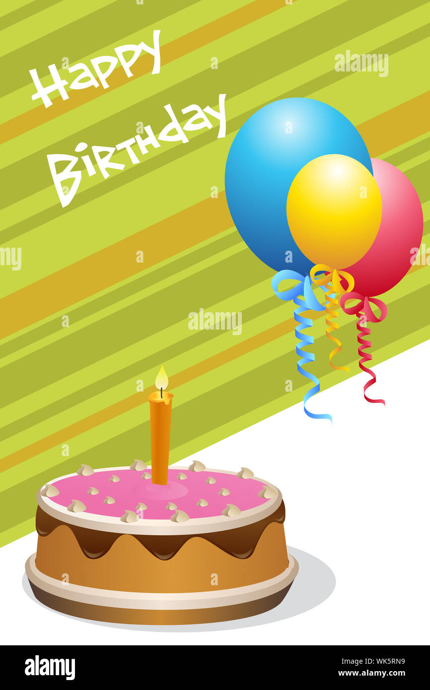 Illustration de carte d'anniversaire avec gâteau et ballons Banque D'Images