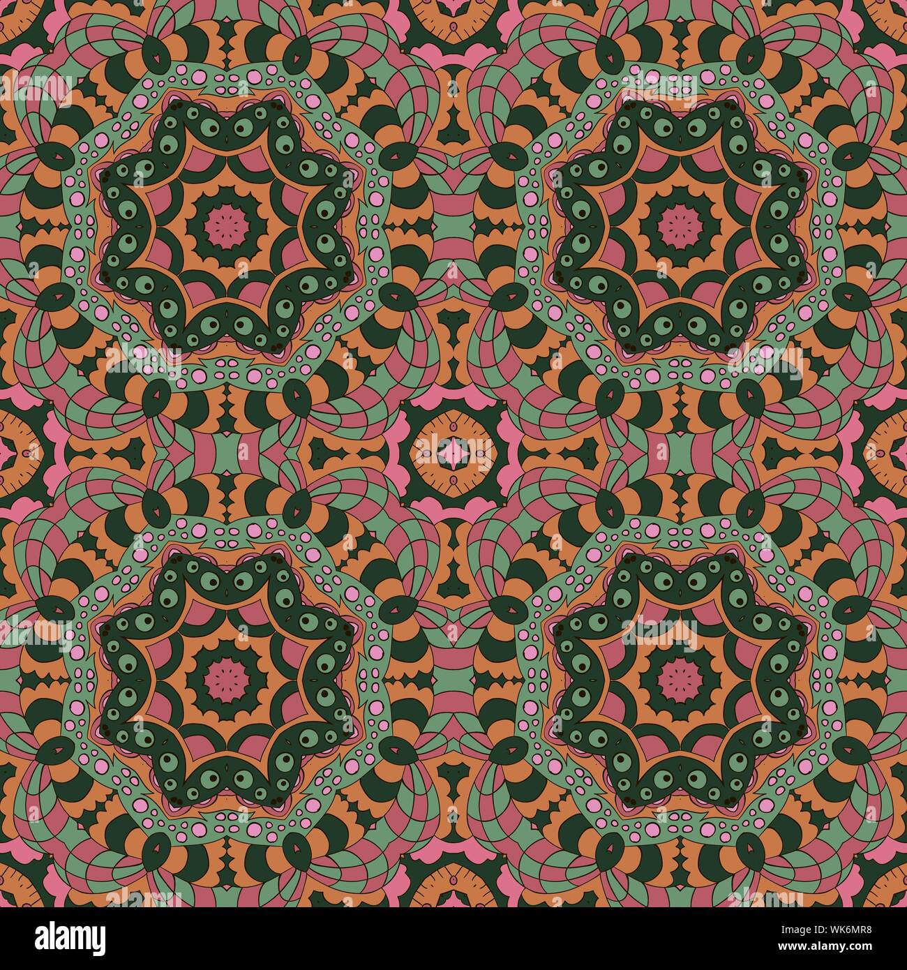 Mandala. Zentangl seamless ornament. Détendez-vous, la méditation. Motif Oriental. Ton rose, vert Illustration de Vecteur