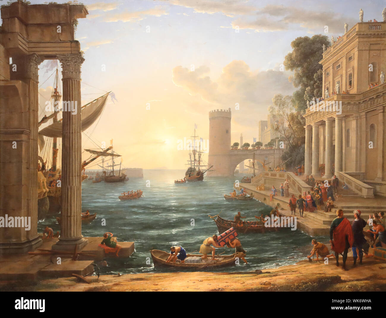 La peinture de Claude Port avec l'embarquement de la Reine de Saba à la National Gallery, Trafalgar Square, London, UK Banque D'Images