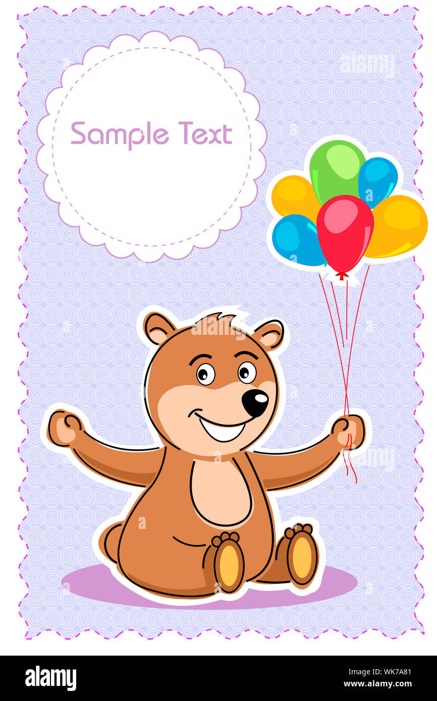 Illustration de carte d'anniversaire avec des ballons et teddy Banque D'Images