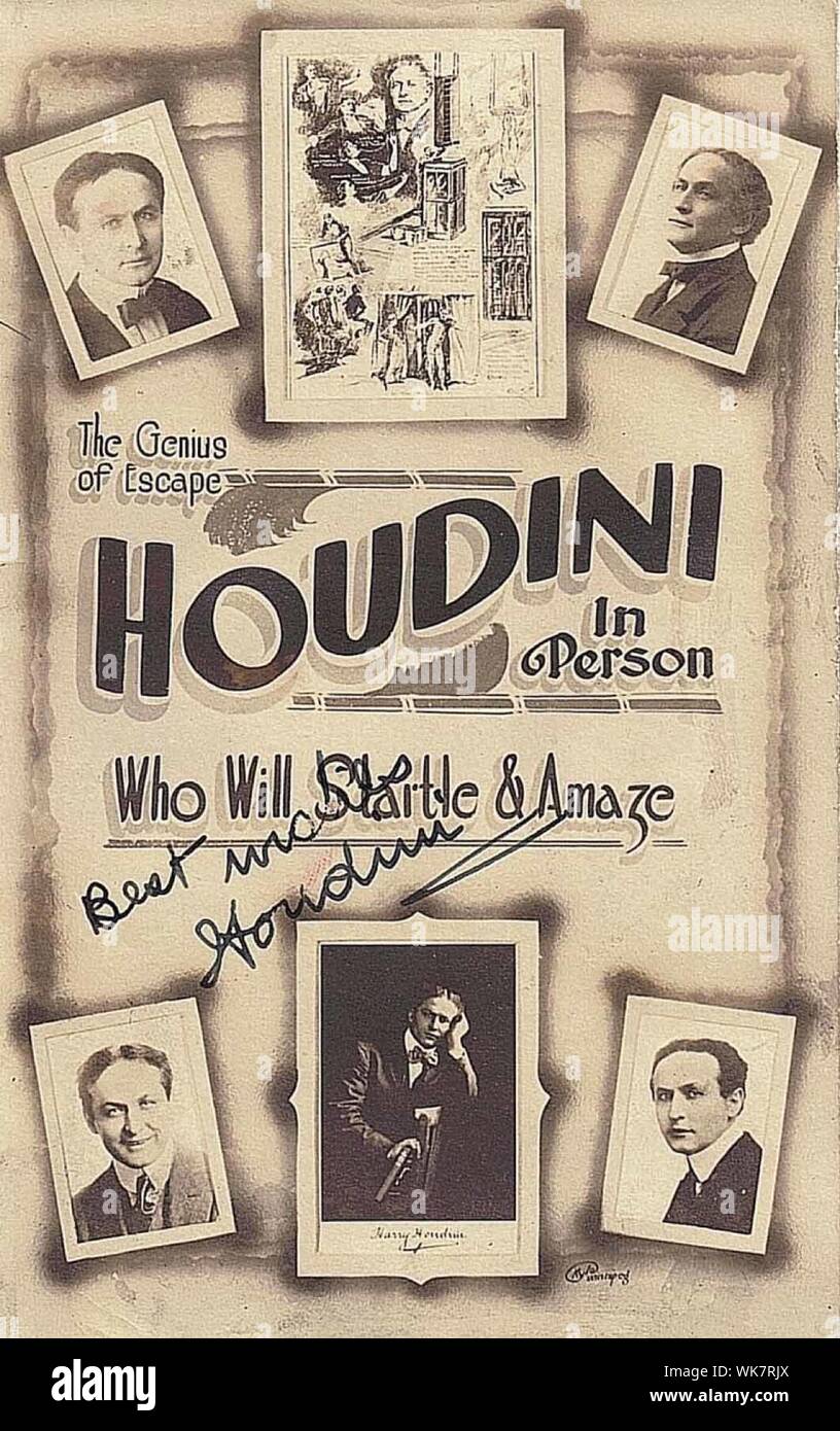 Vintage poster montrant célèbre magicien Houdini Banque D'Images