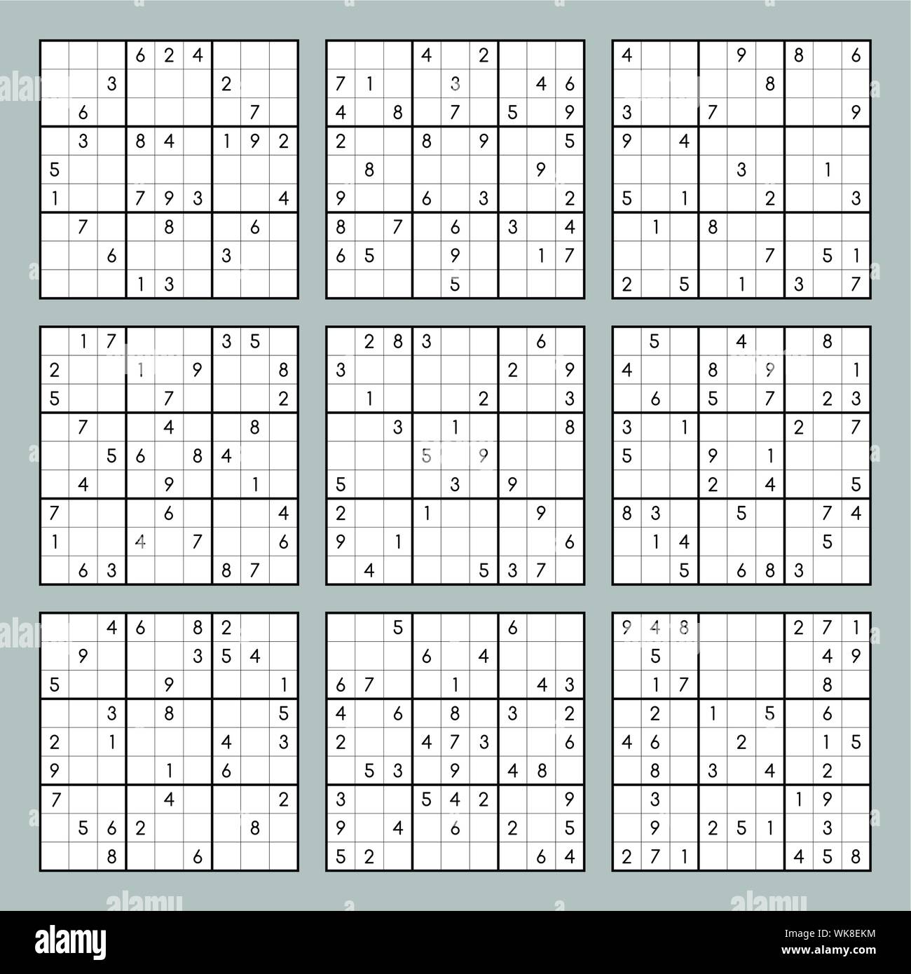 Sudoku 9 big vector set. Jeu de puzzle japonais Illustration de Vecteur