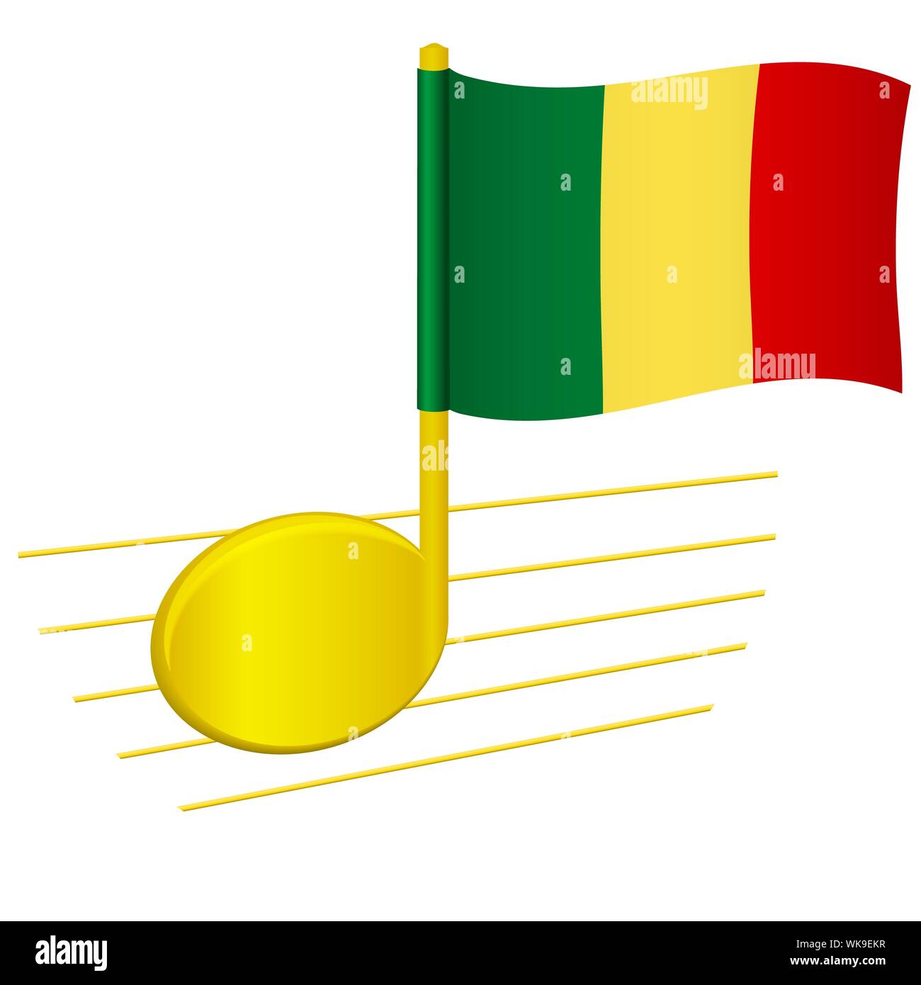 Mali drapeau et note de musique. Arrière-plan de la musique. Drapeau national du Mali et de la musique de concept illustration Banque D'Images