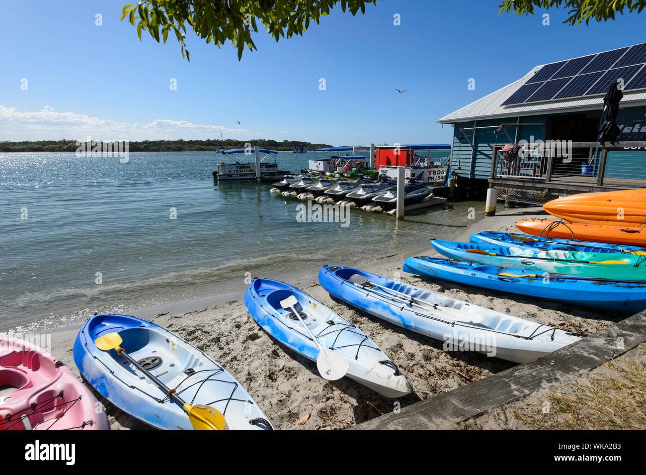 Kayaks, bateaux et Jetskis locations boutique, Noosaville Esplanade, Queensland, Queensland, Australie Banque D'Images