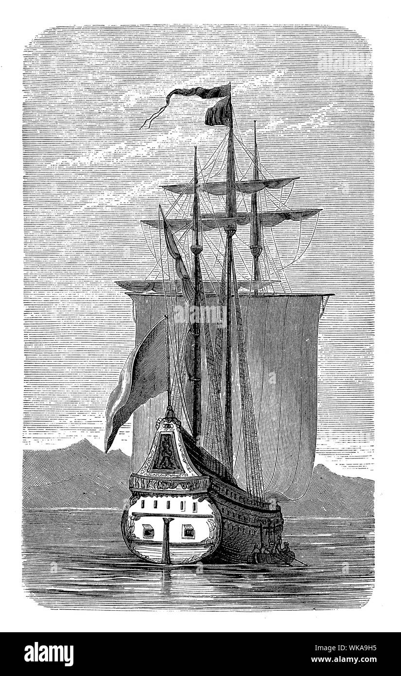 Vasco da Gama de l'Inde voyage en mer avec un navire gréé en carré nao au 15e siècle Banque D'Images